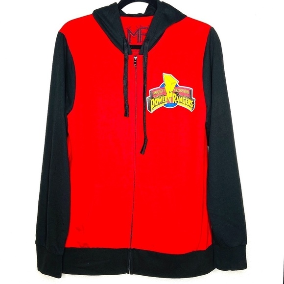 HOT TOPIC MF Retro Mighty Morphin Power Rangers Red Black Hoodie Jacket Large - Picture 2 of 7
